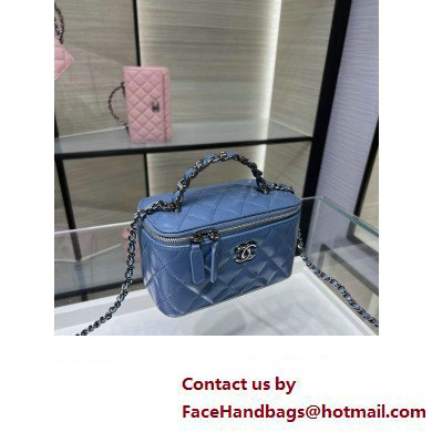 chanel Shiny Crumpled Calfskin, Strass  &  Ruthenium-Finish Metal Clutch with Chain AP3593 blue 2023